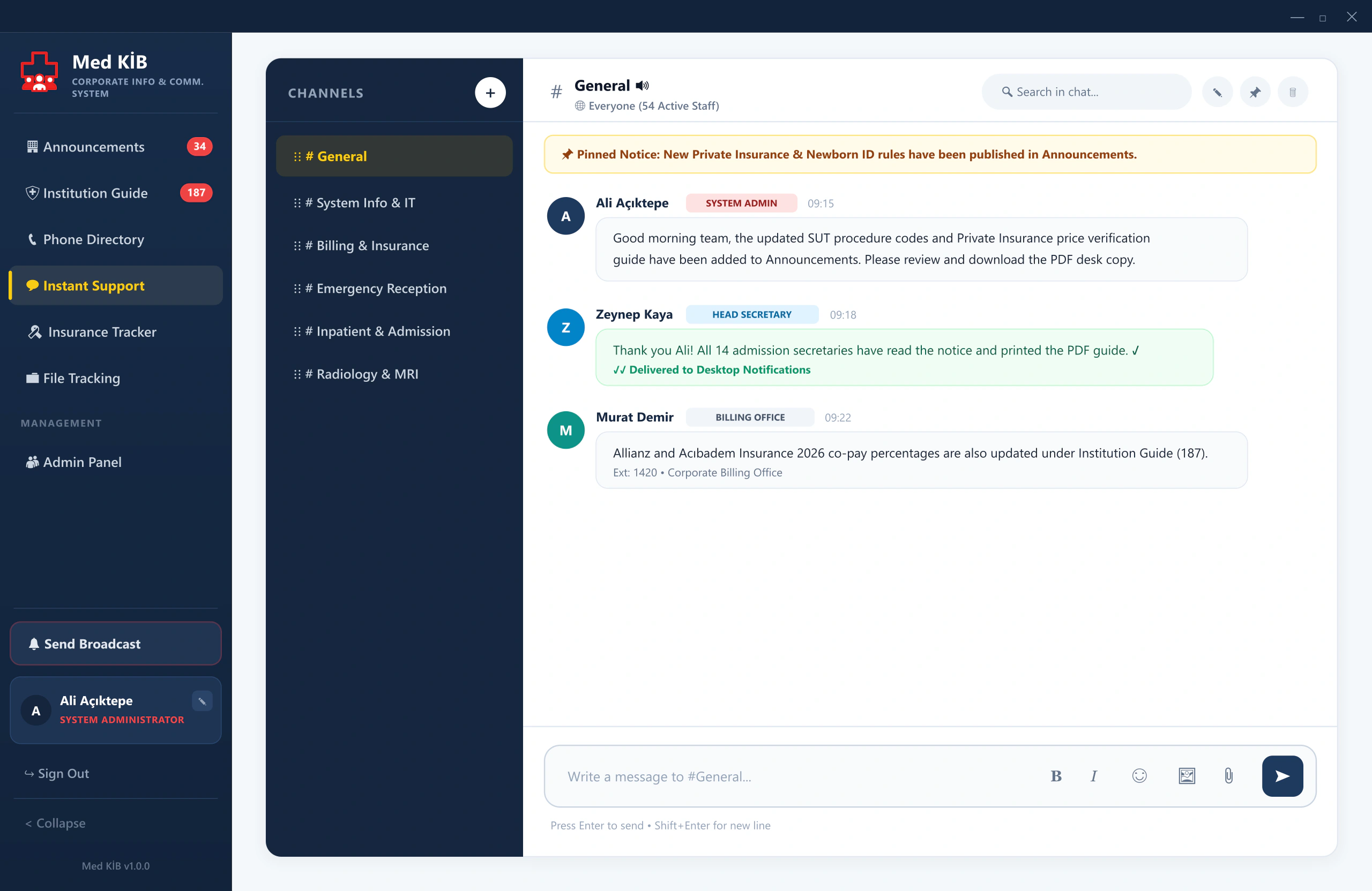 Department Chat & Instant Desktop Notifications